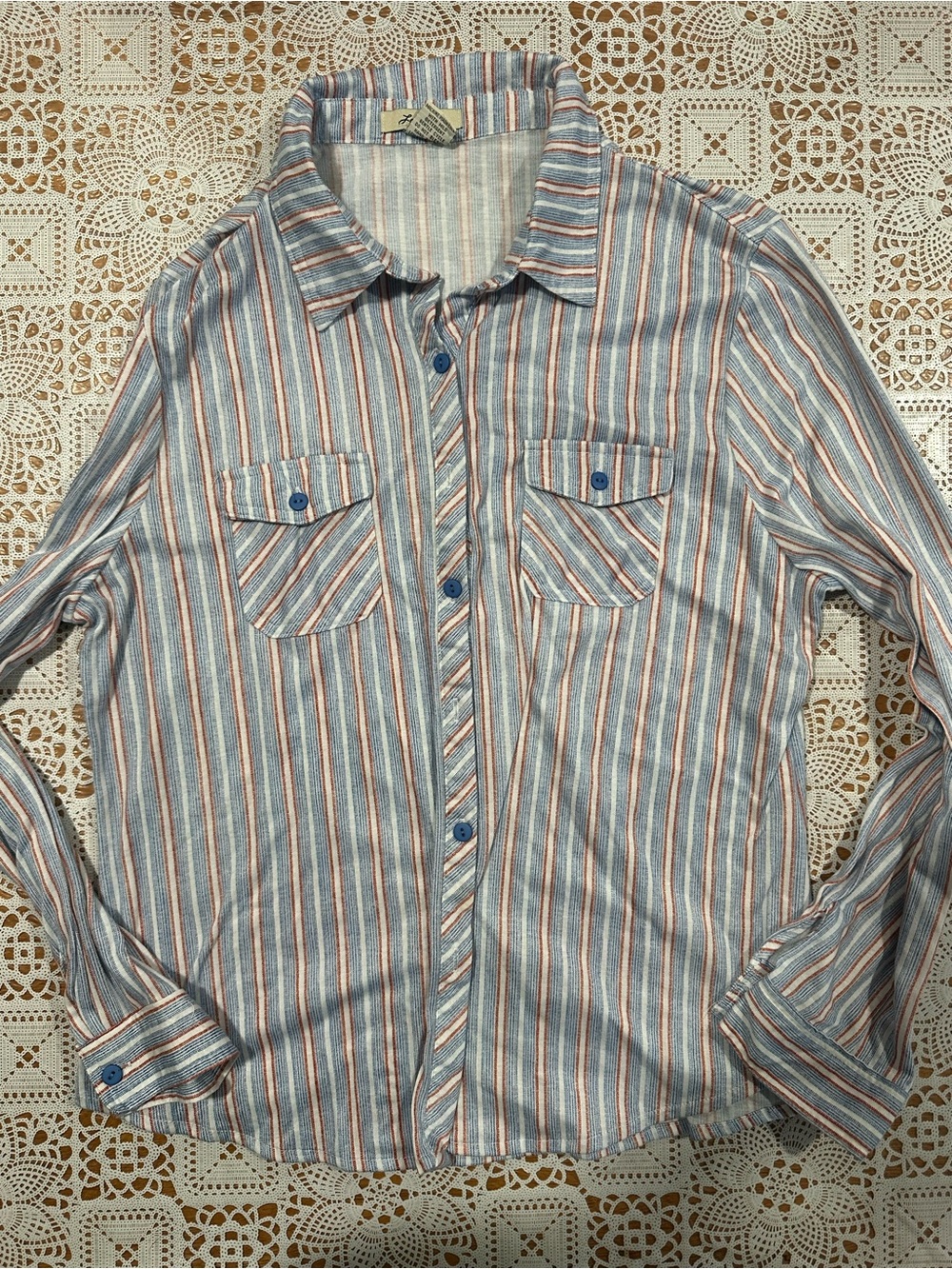 Love Potion XL Blue Red Stripe Button Front Utility Shirt Top